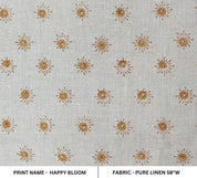 Handmade Block Print Mustard Floral Pure Linen Fabric - Happy Bloom