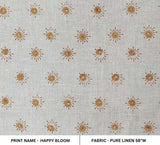 Handmade Block Print Mustard Floral Pure Linen Fabric - Happy Bloom