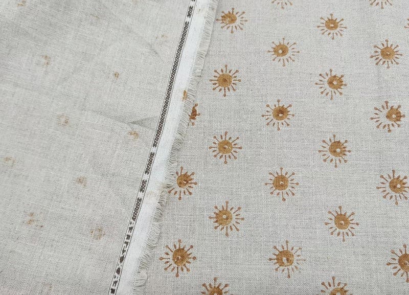 Handmade Block Print Mustard Floral Pure Linen Fabric - Happy Bloom