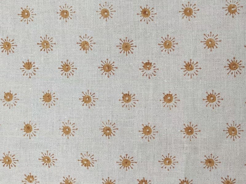 Handmade Block Print Mustard Floral Pure Linen Fabric - Happy Bloom
