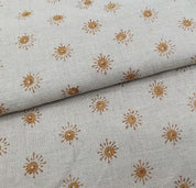 Handmade Block Print Mustard Floral Pure Linen Fabric - Happy Bloom