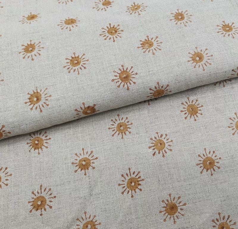 Handmade Block Print Mustard Floral Pure Linen Fabric - Happy Bloom