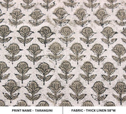 Aristanal Hand Block Print Beige Thick Linen Fabric -Tarangini