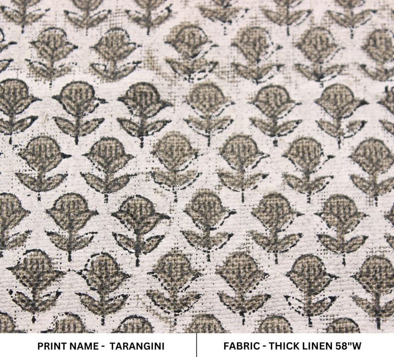 Aristanal Hand Block Print Beige Thick Linen Fabric -Tarangini