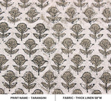 Aristanal Hand Block Print Beige Thick Linen Fabric -Tarangini