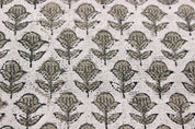Aristanal Hand Block Print Beige Thick Linen Fabric -Tarangini