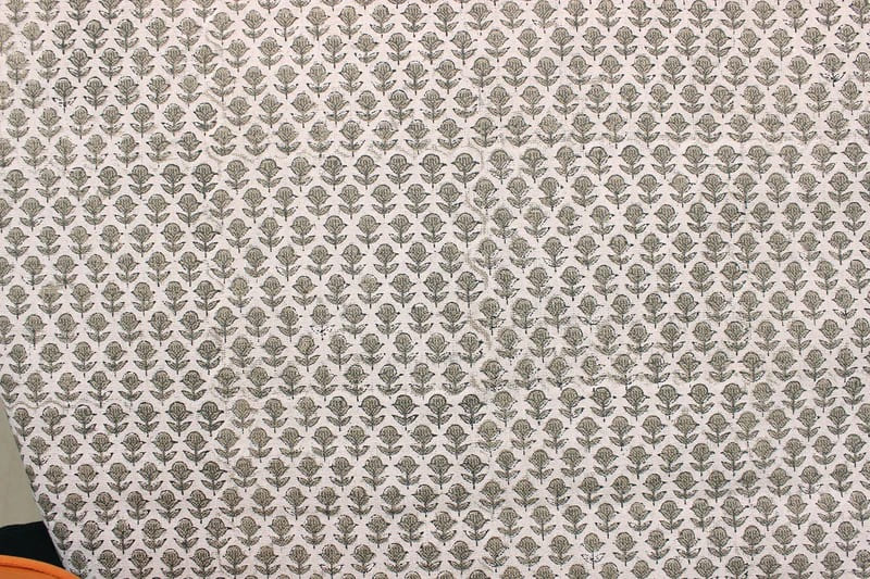 Aristanal Hand Block Print Beige Thick Linen Fabric -Tarangini