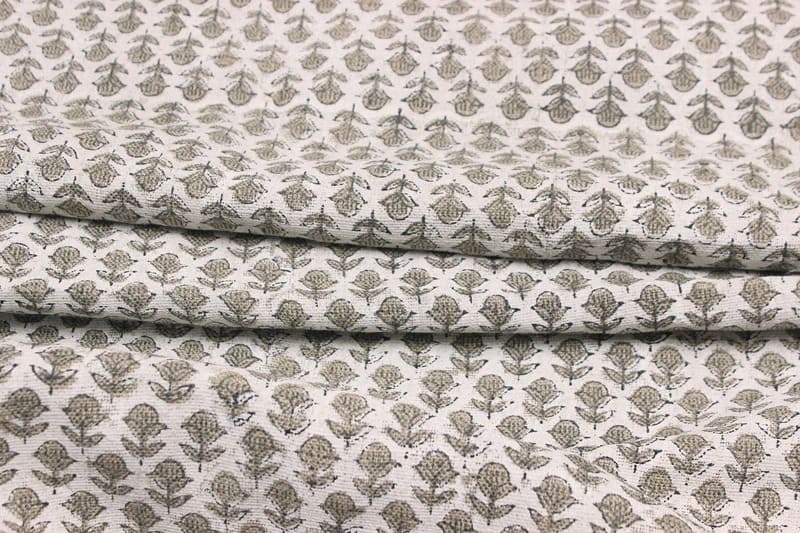 Aristanal Hand Block Print Beige Thick Linen Fabric -Tarangini