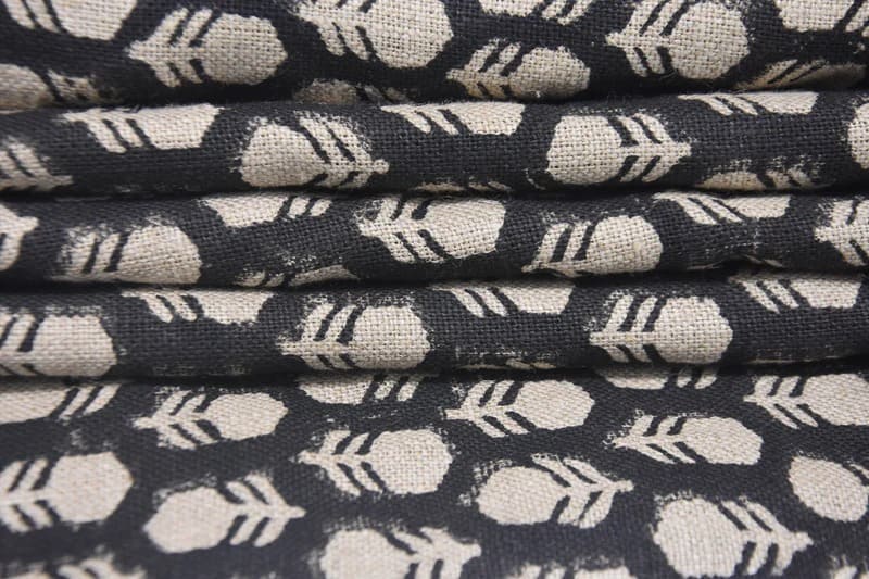 Aristanal Hand Block Print Beige Thick Linen Fabric - Tulsi Buti