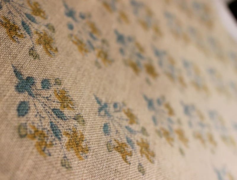 Handmade Block Print Mustard Thick Linen Fabric - Diwali Flower