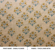 Handmade Block Print Mustard Thick Linen Fabric - Diwali Flower