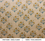Handmade Block Print Mustard Thick Linen Fabric - Diwali Flower
