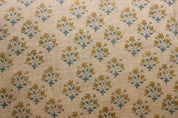 Handmade Block Print Mustard Thick Linen Fabric - Diwali Flower