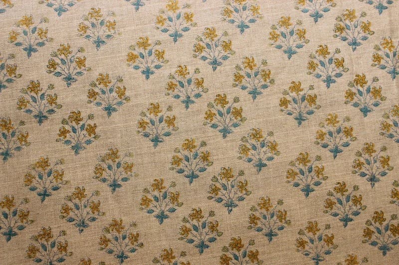 Handmade Block Print Mustard Thick Linen Fabric - Diwali Flower