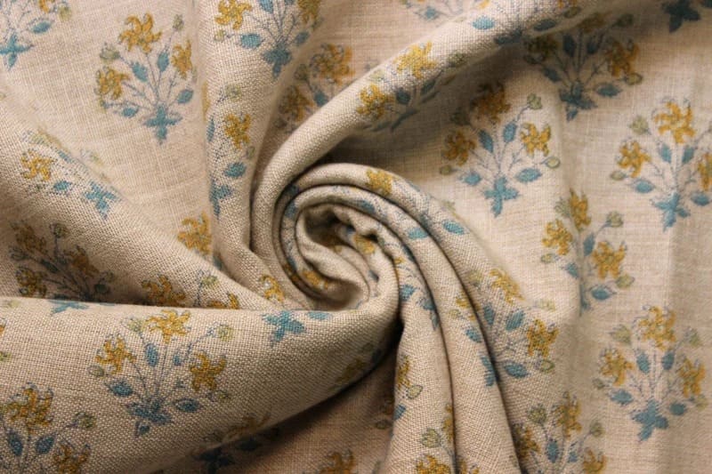 Handmade Block Print Mustard Thick Linen Fabric - Diwali Flower