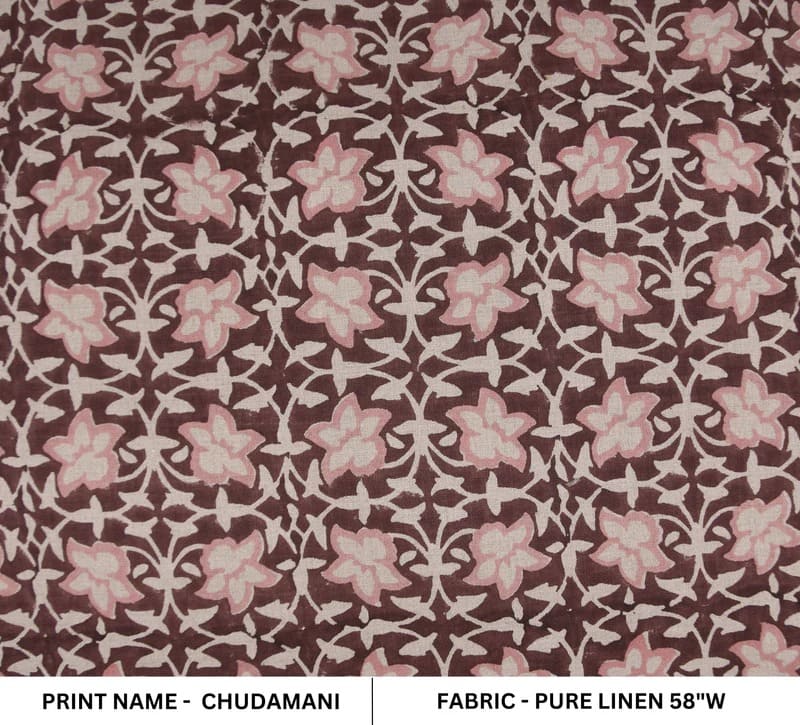 Aristan Hand Block Print Pink Pure Linen Fabric - Chudamani