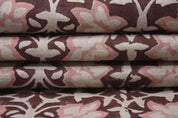 Aristan Hand Block Print Pink Pure Linen Fabric - Chudamani