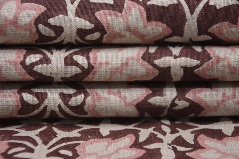 Aristan Hand Block Print Pink Pure Linen Fabric - Chudamani