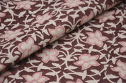 Aristan Hand Block Print Pink Pure Linen Fabric - Chudamani