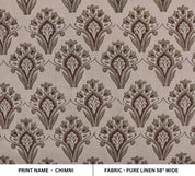 Premium Hand Block Print Brown Pure linen 58W Fabric - Chimini
