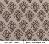 Premium Hand Block Print Brown Pure linen 58W Fabric - Chimini