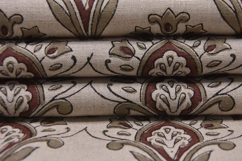 Premium Hand Block Print Brown Pure linen 58W Fabric - Chimini