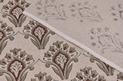 Premium Hand Block Print Brown Pure linen 58W Fabric - Chimini