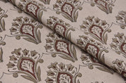 Premium Hand Block Print Brown Pure linen 58W Fabric - Chimini