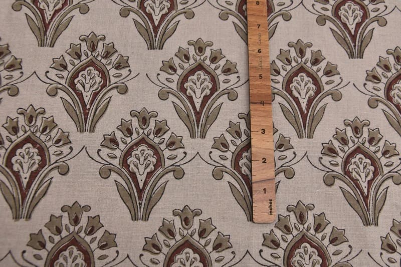 Premium Hand Block Print Brown Pure linen 58W Fabric - Chimini