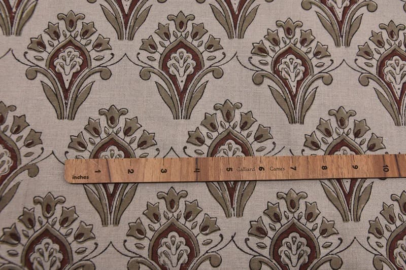 Premium Hand Block Print Brown Pure linen 58W Fabric - Chimini