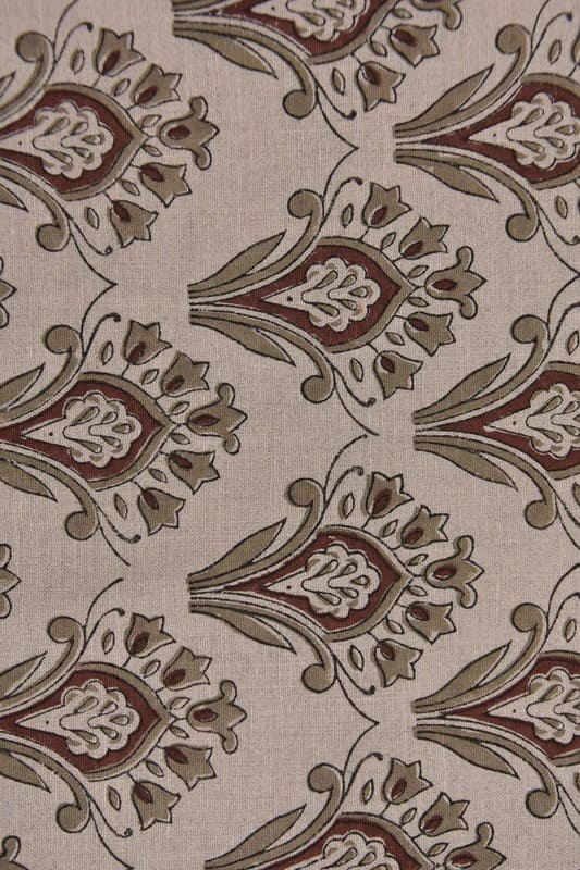 Premium Hand Block Print Brown Pure linen 58W Fabric - Chimini