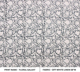 Aristnal Hand Block Print Grey Off White Linen Fabric - Floral Galaxy