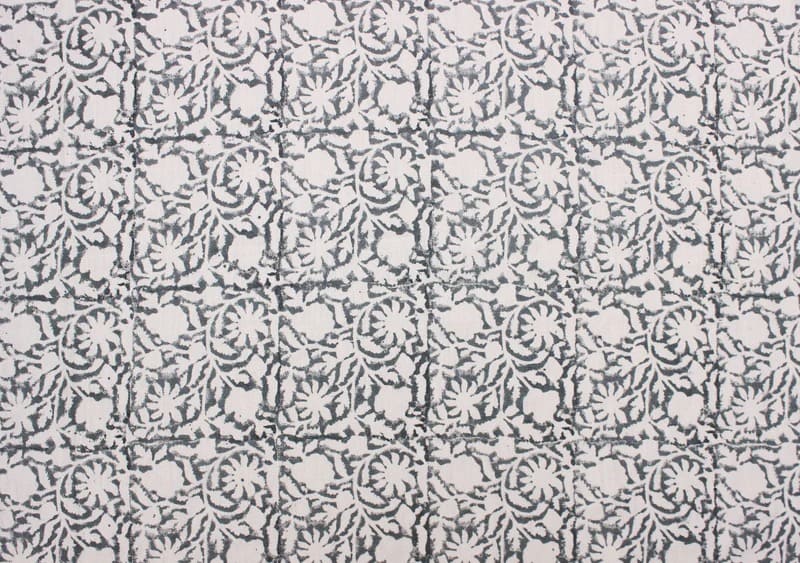 Aristnal Hand Block Print Grey Off White Linen Fabric - Floral Galaxy