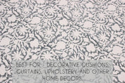 Aristnal Hand Block Print Grey Off White Linen Fabric - Floral Galaxy