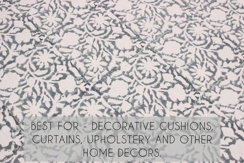 Aristnal Hand Block Print Grey Off White Linen Fabric - Floral Galaxy