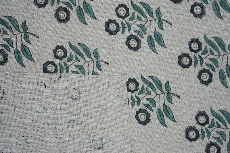 Handmade Block Print Grey Thick Linen Pure Fabric 58W - Neha