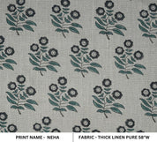 Handmade Block Print Grey Thick Linen Pure Fabric 58W - Neha