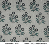Handmade Block Print Grey Thick Linen Pure Fabric 58W - Neha