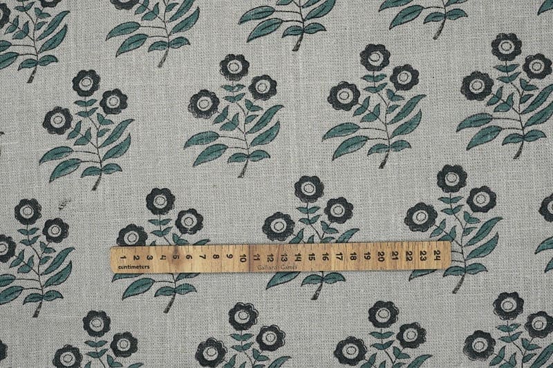 Handmade Block Print Grey Thick Linen Pure Fabric 58W - Neha