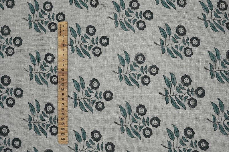 Handmade Block Print Grey Thick Linen Pure Fabric 58W - Neha