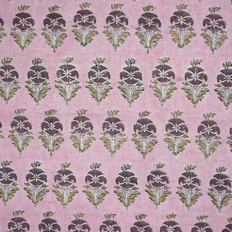 Aristnal Handmade Block Print Brown Viscose Linen Fabric - Mormukut