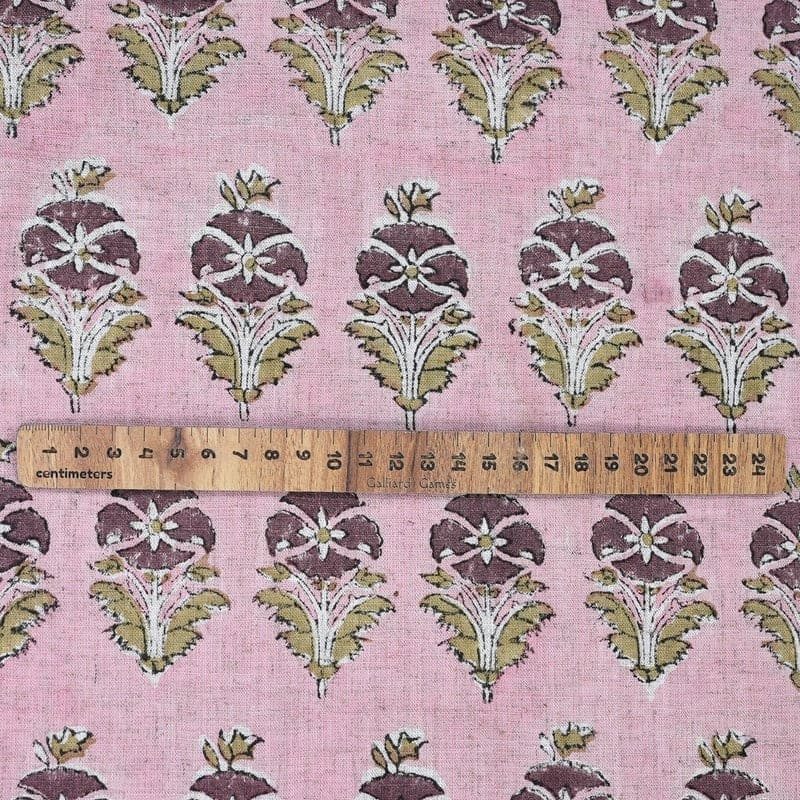 Aristnal Handmade Block Print Brown Viscose Linen Fabric - Mormukut