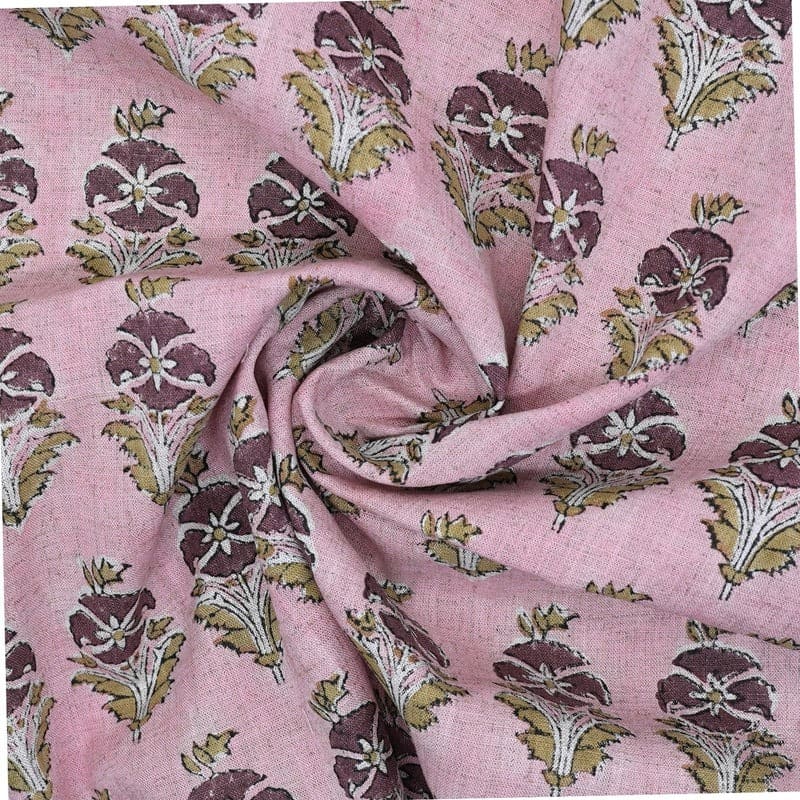 Aristnal Handmade Block Print Brown Viscose Linen Fabric - Mormukut