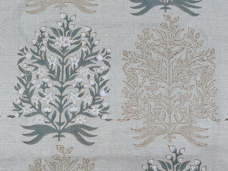 Aristnal Handmade Block Print Gray Pure Linen Fabric - Vrindavan