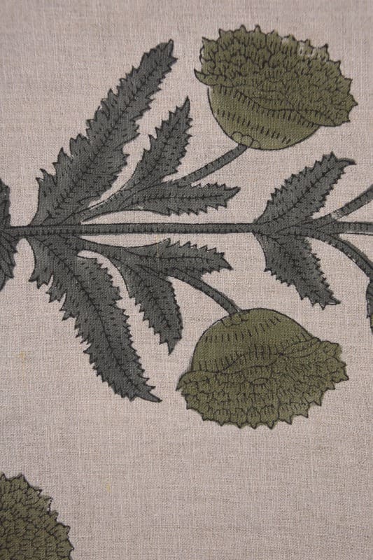 Aristnal Handmade Block Print Sage Green Pure linen Fabric - Badshah