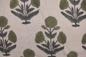 Aristnal Handmade Block Print Sage Green Pure linen Fabric - Badshah