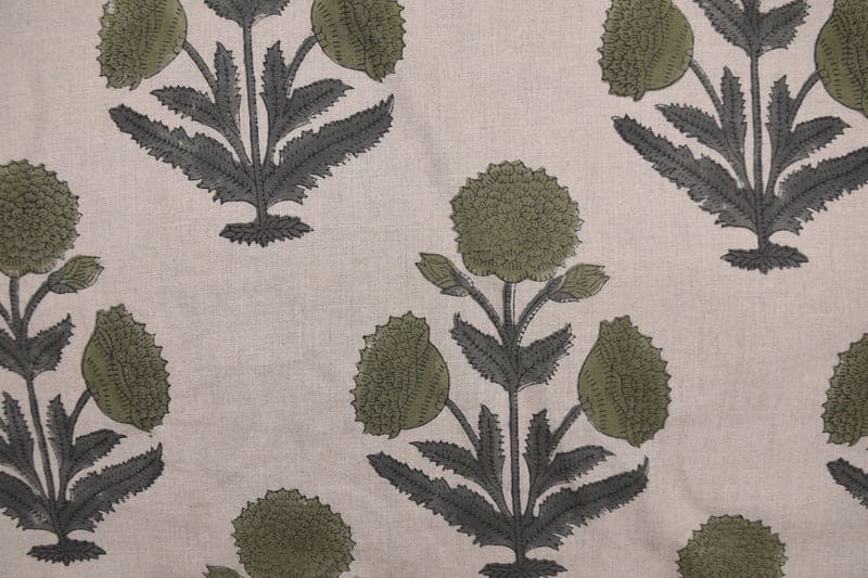 Aristnal Handmade Block Print Sage Green Pure linen Fabric - Badshah