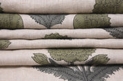 Aristnal Handmade Block Print Sage Green Pure linen Fabric - Badshah