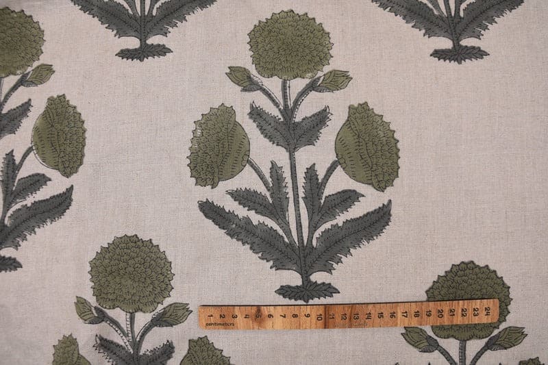 Aristnal Handmade Block Print Sage Green Pure linen Fabric - Badshah