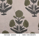 Aristnal Handmade Block Print Sage Green Pure linen Fabric - Badshah